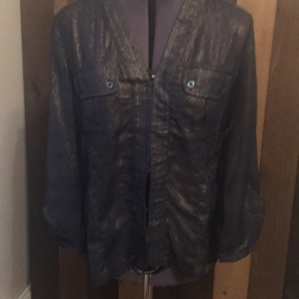NWOT Chico’s Blue and gold metallic top size 0
